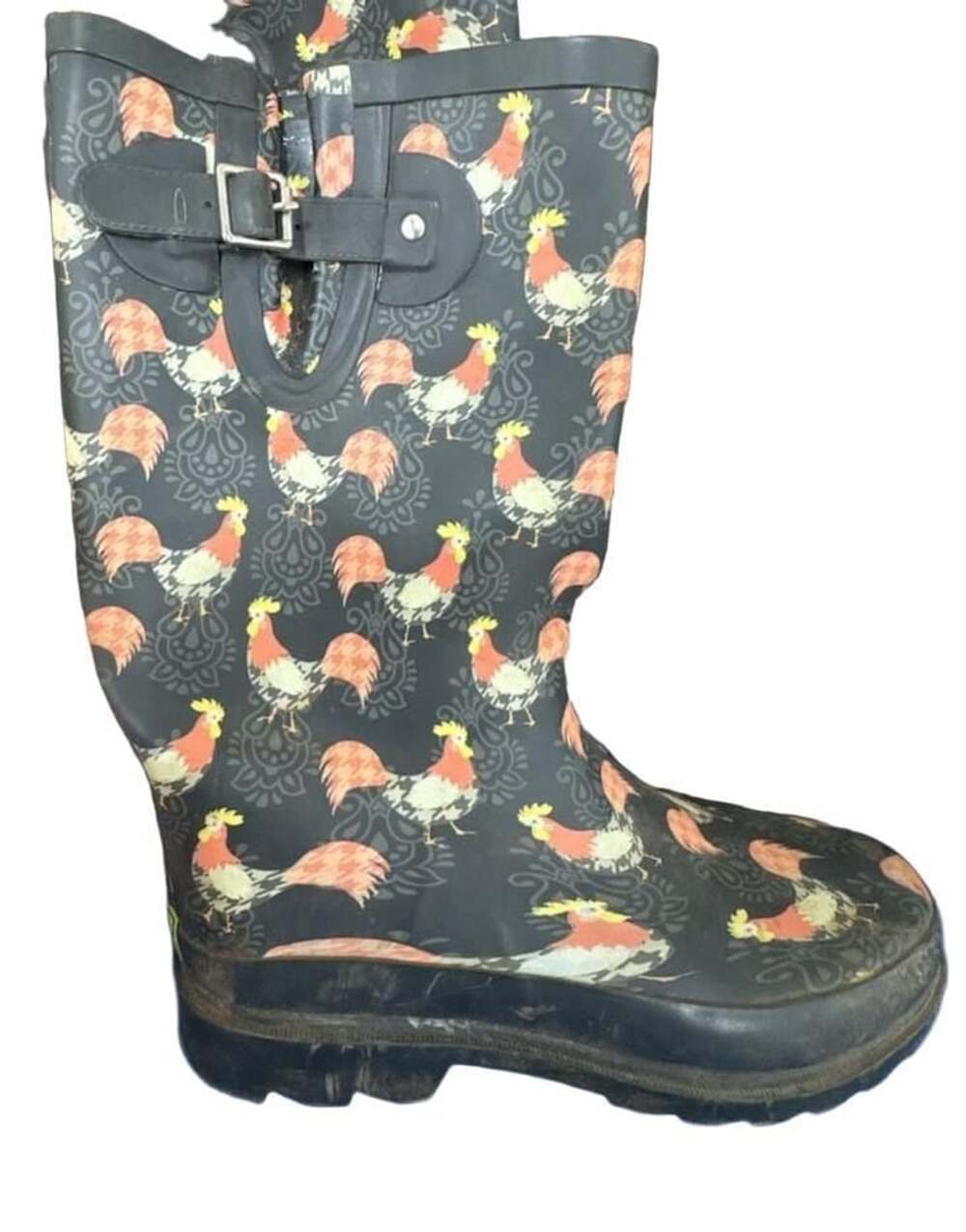 Western Chief Women's Waterproof Printed Tall Rain Boots with Chicken Pattern